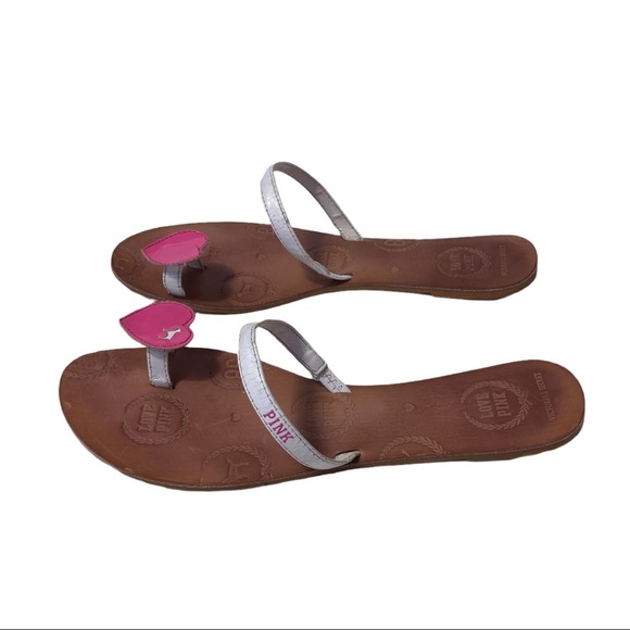 Victoria Secret Love Pink Leather Sandals With Pink Heart Toe Loop - Picture 2 of 10